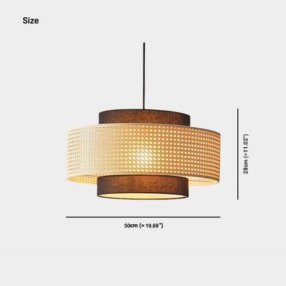 Suspension Japonaise Rétro Ronde en Rotin Tissu