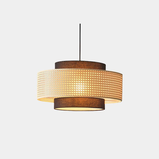 Suspension Japonaise Rétro Ronde en Rotin Tissu