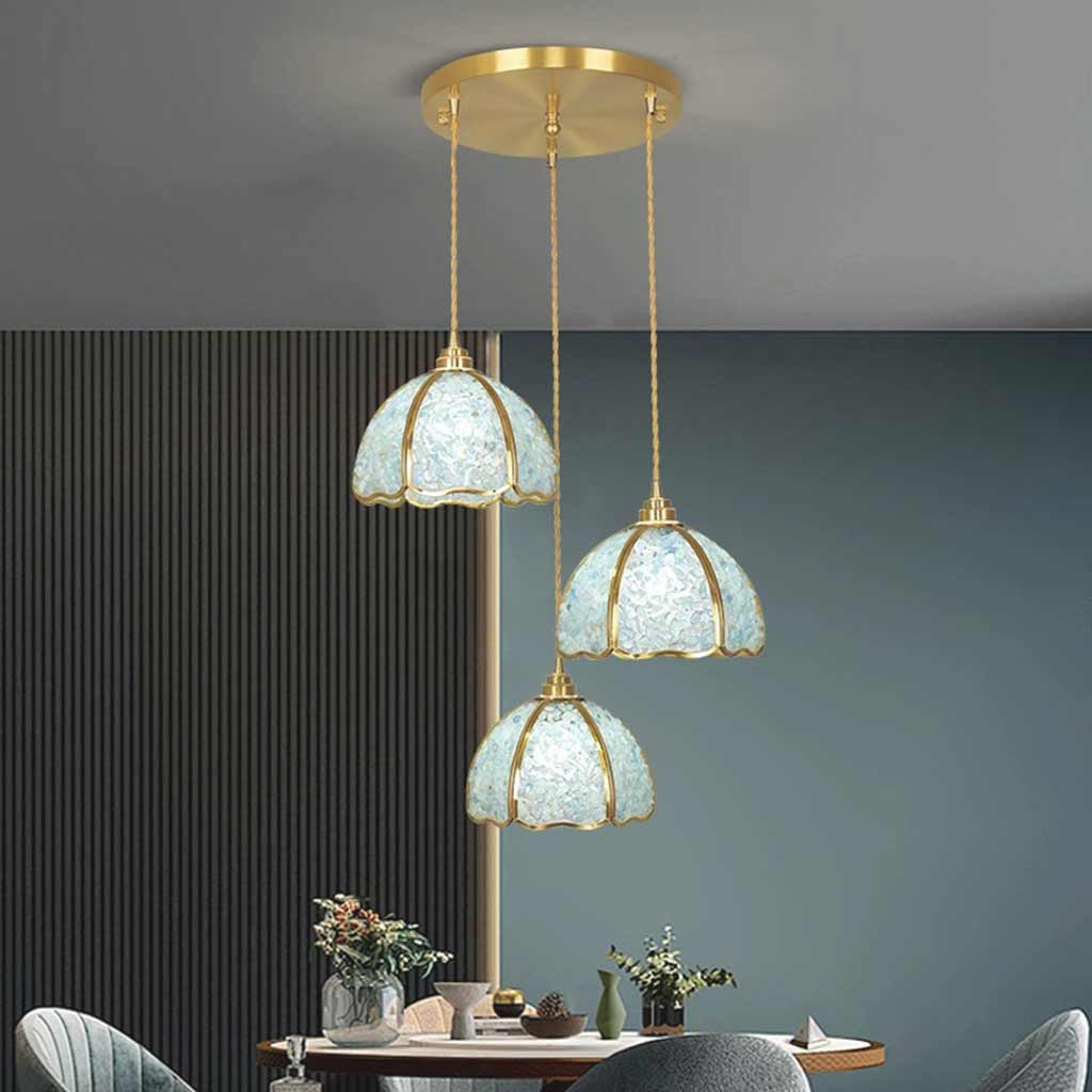 Suspension luxe en laiton cristal 3 lumières multi-couleurs