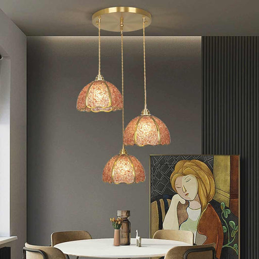 Suspension luxe en laiton cristal 3 lumières multi-couleurs