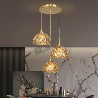 Suspension luxe en laiton cristal 3 lumières multi-couleurs