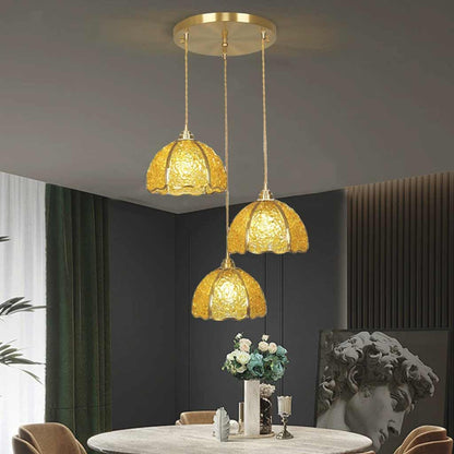 Suspension luxe en laiton cristal 3 lumières multi-couleurs