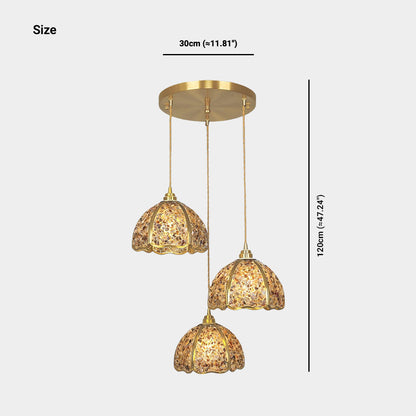 Suspension luxe en laiton cristal 3 lumières multi-couleurs