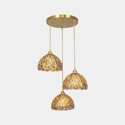 Suspension luxe en laiton cristal 3 lumières multi-couleurs