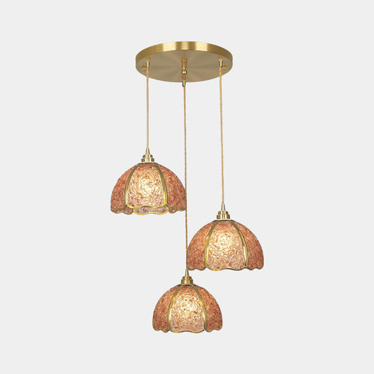 Suspension luxe en laiton cristal 3 lumières multi-couleurs