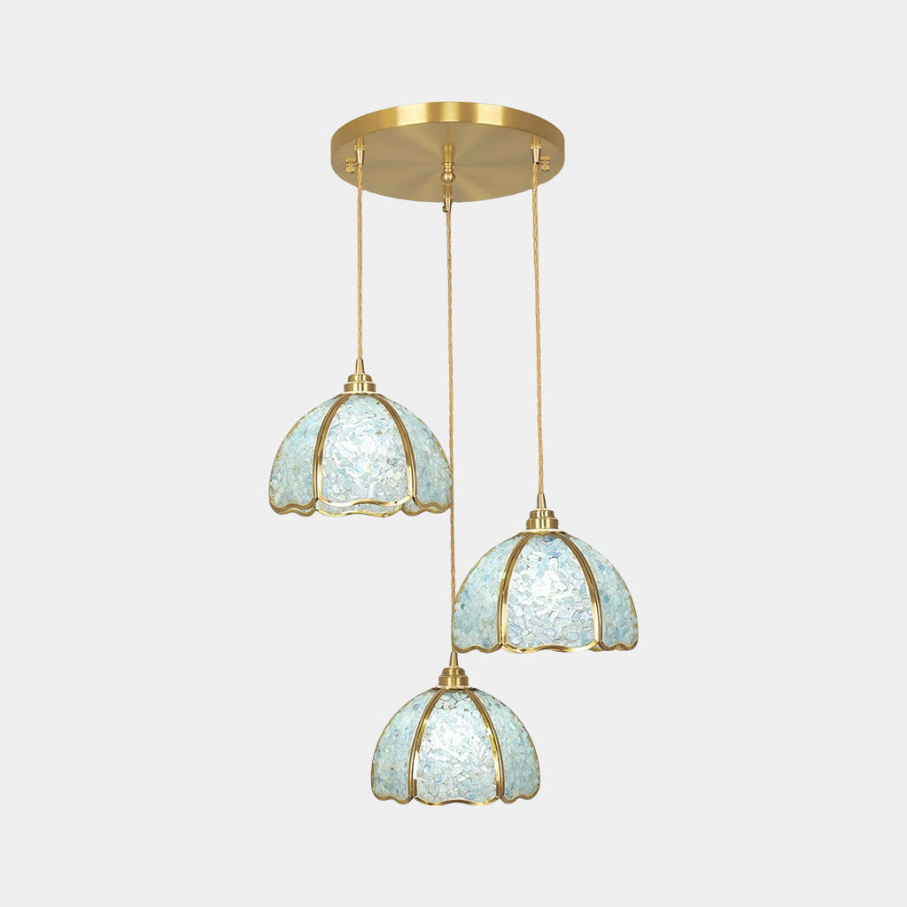 Suspension luxe en laiton cristal 3 lumières multi-couleurs