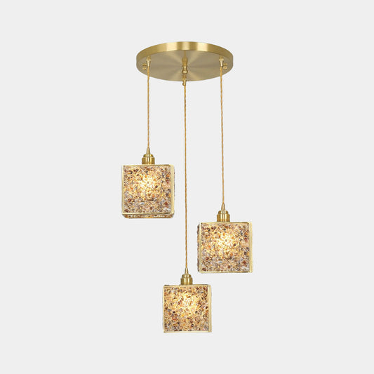 Suspension Luxe en laiton cristallin fait main à 3 lumières, 6 couleurs