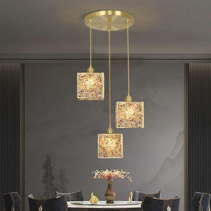 Suspension Luxe en laiton cristallin fait main à 3 lumières, 6 couleurs