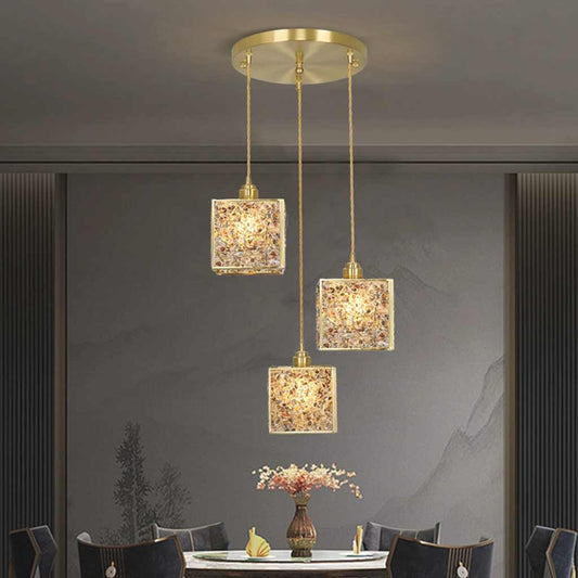 Suspension Luxe en laiton cristallin fait main à 3 lumières, 6 couleurs