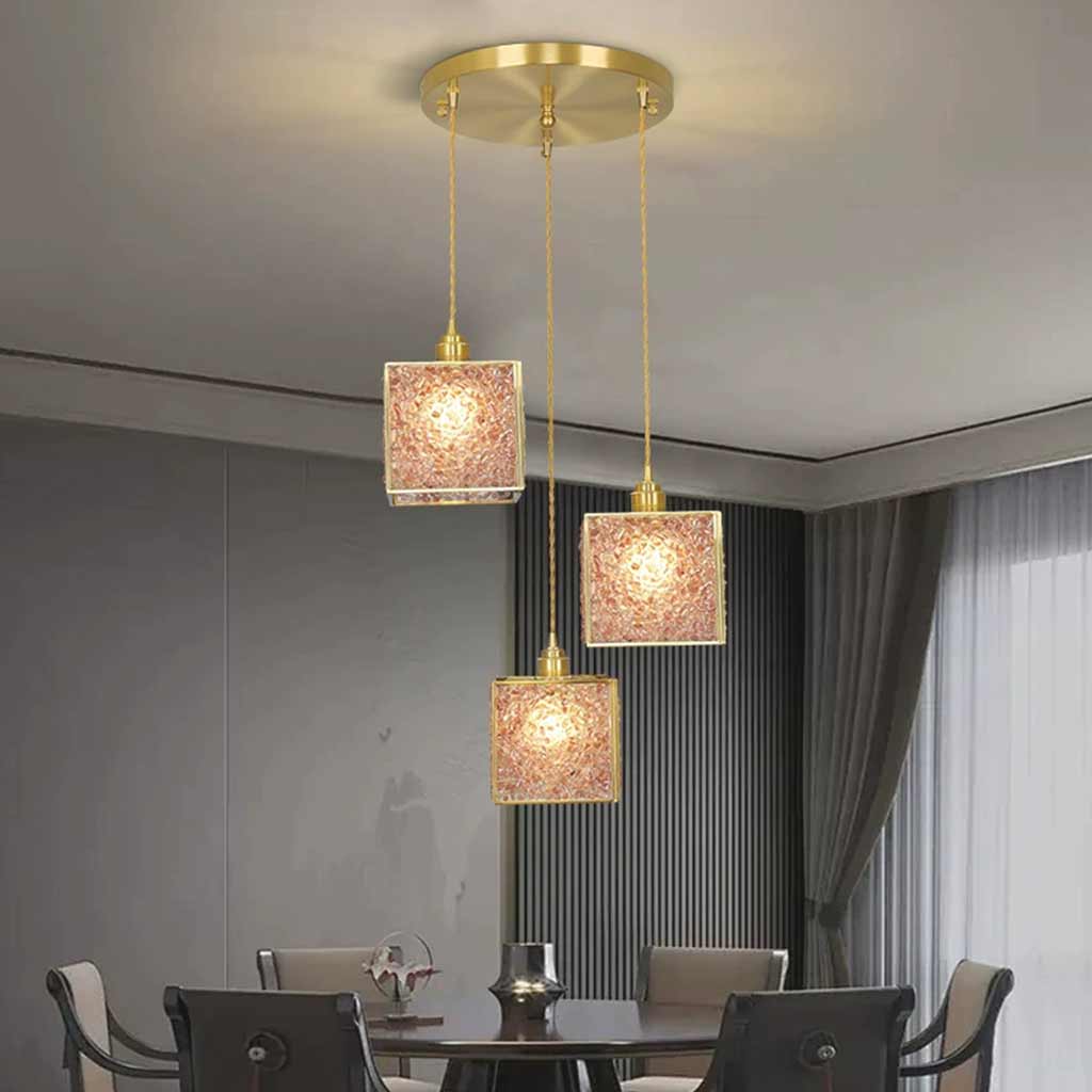 Suspension Luxe en laiton cristallin fait main à 3 lumières, 6 couleurs