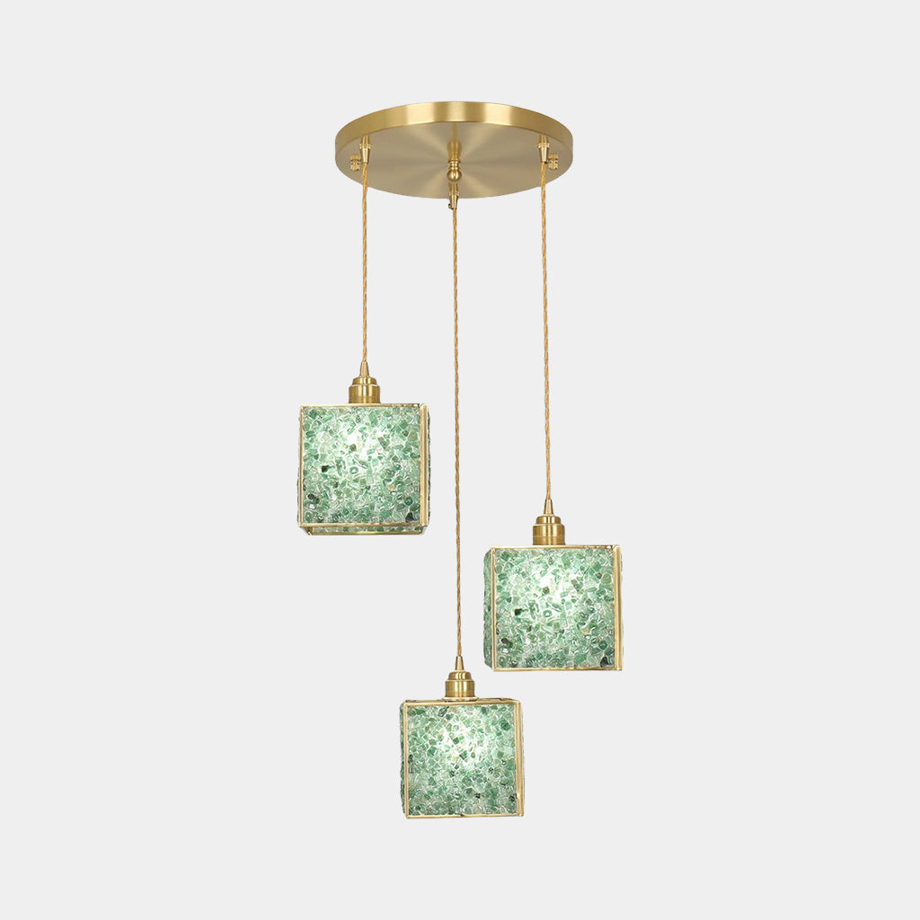 Suspension Luxe en laiton cristallin fait main à 3 lumières, 6 couleurs