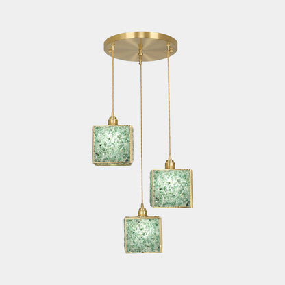 Suspension Luxe en laiton cristallin fait main à 3 lumières, 6 couleurs