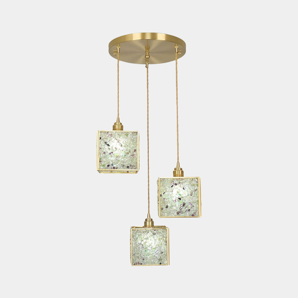 Suspension Luxe en laiton cristallin fait main à 3 lumières, 6 couleurs