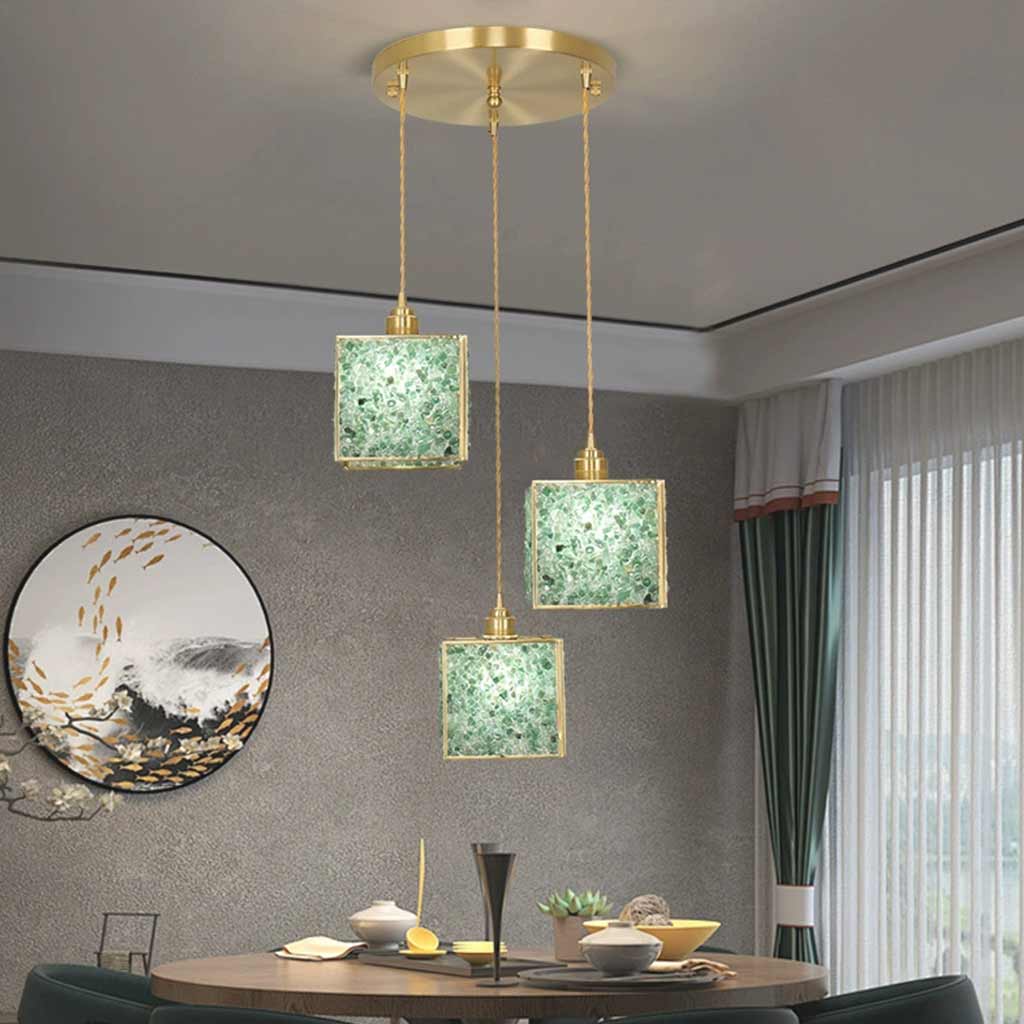 Suspension Luxe en laiton cristallin fait main à 3 lumières, 6 couleurs