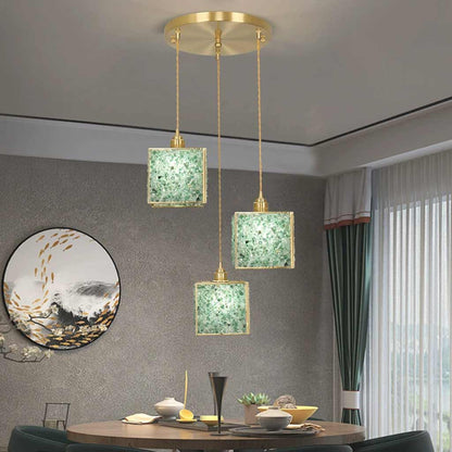 Suspension Luxe en laiton cristallin fait main à 3 lumières, 6 couleurs