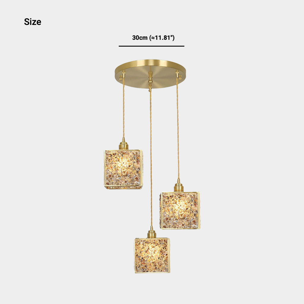 Suspension Luxe en laiton cristallin fait main à 3 lumières, 6 couleurs