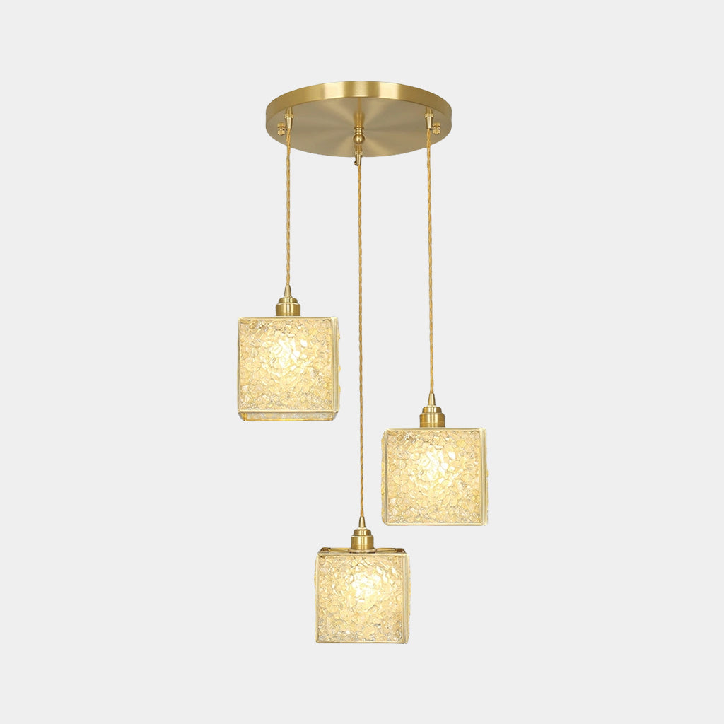 Suspension Luxe en laiton cristallin fait main à 3 lumières, 6 couleurs