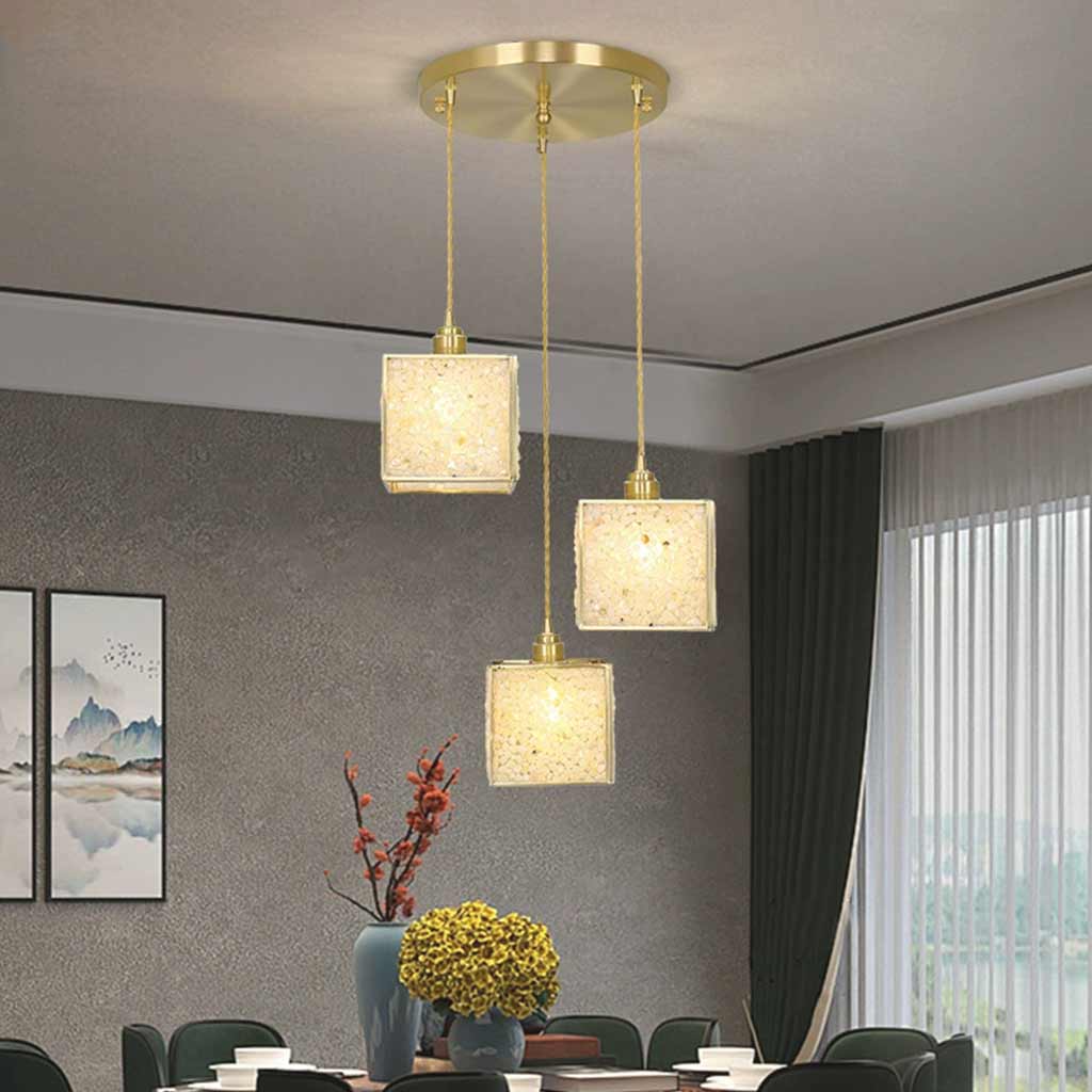 Suspension Luxe en laiton cristallin fait main à 3 lumières, 6 couleurs