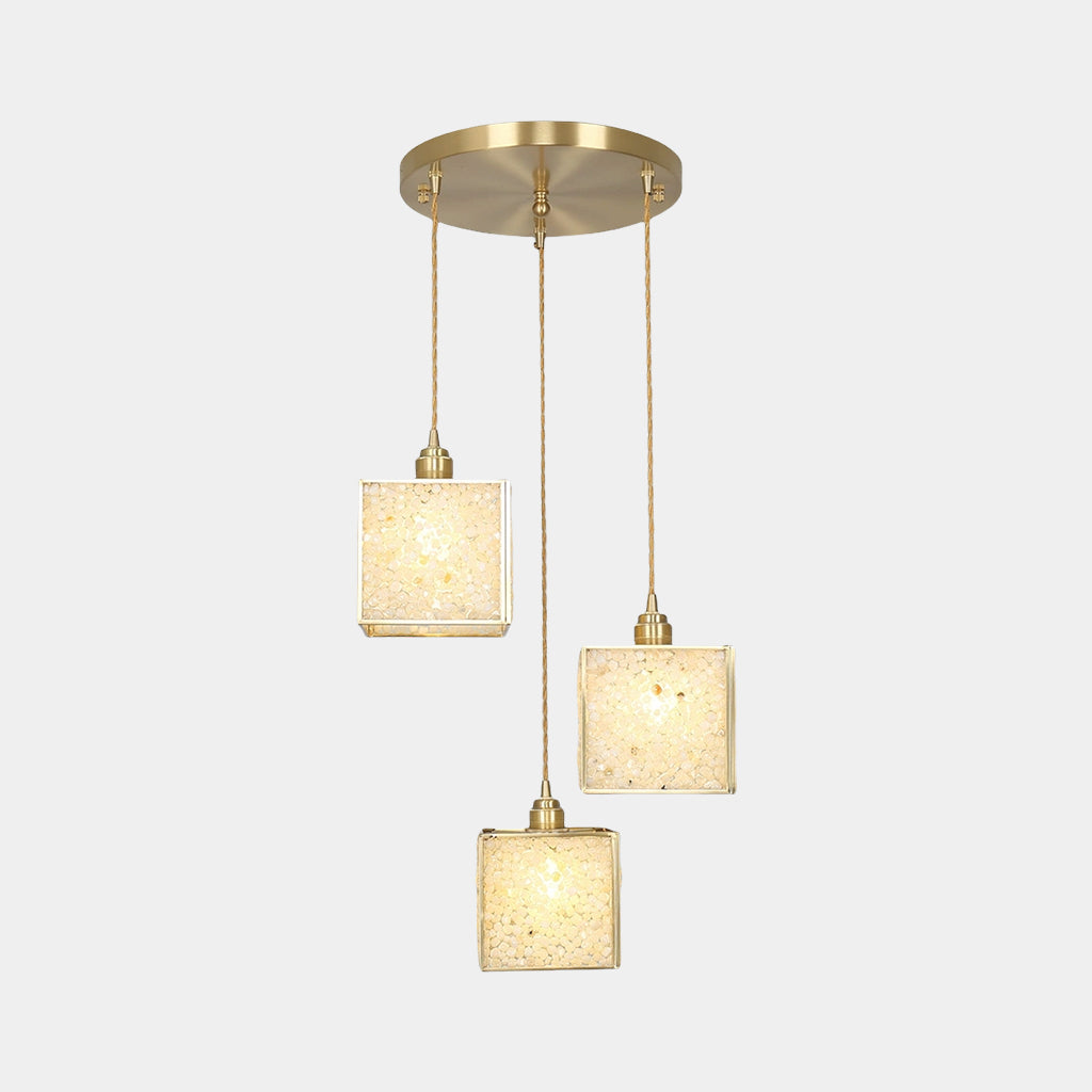 Suspension Luxe en laiton cristallin fait main à 3 lumières, 6 couleurs