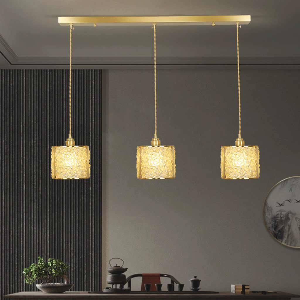 Suspension Luxe Linéaire Cristal 3 Lumières Cylindre, 7 Couleurs