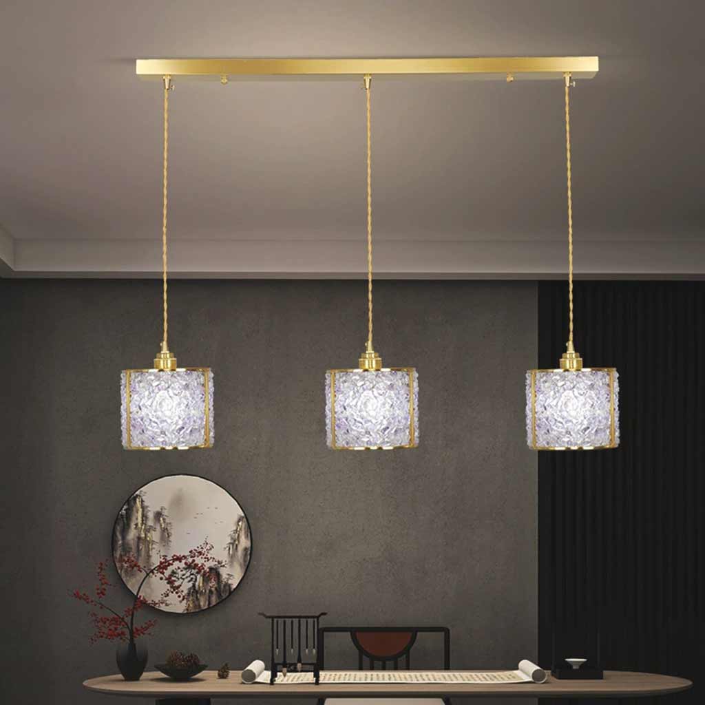 Suspension Luxe Linéaire Cristal 3 Lumières Cylindre, 7 Couleurs