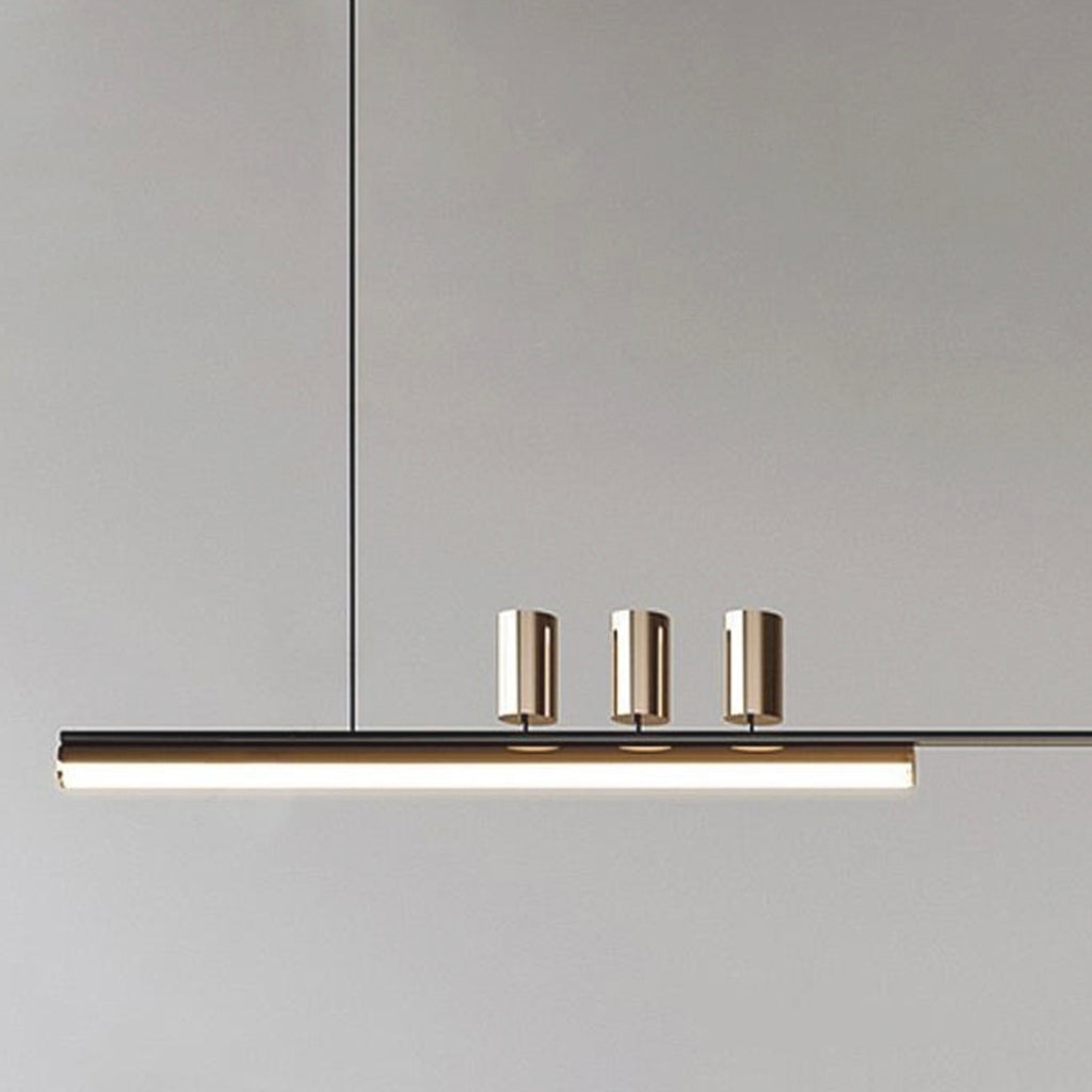Suspension Minimaliste Art Deco Longue Linéaire LED, Noir & Or