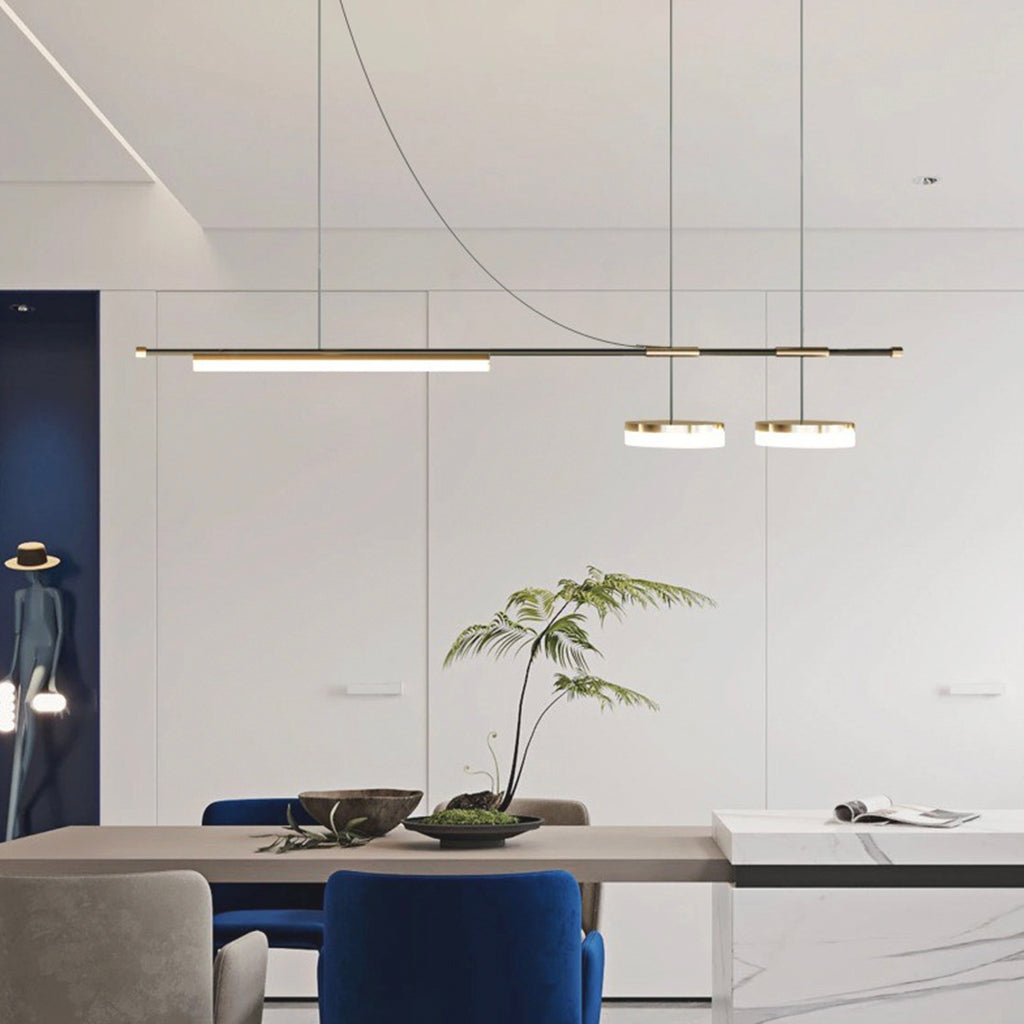 Suspension Minimaliste Art Deco Longue Linéaire LED, Noir & Or