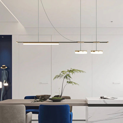 Suspension Minimaliste Art Deco Longue Linéaire LED, Noir & Or