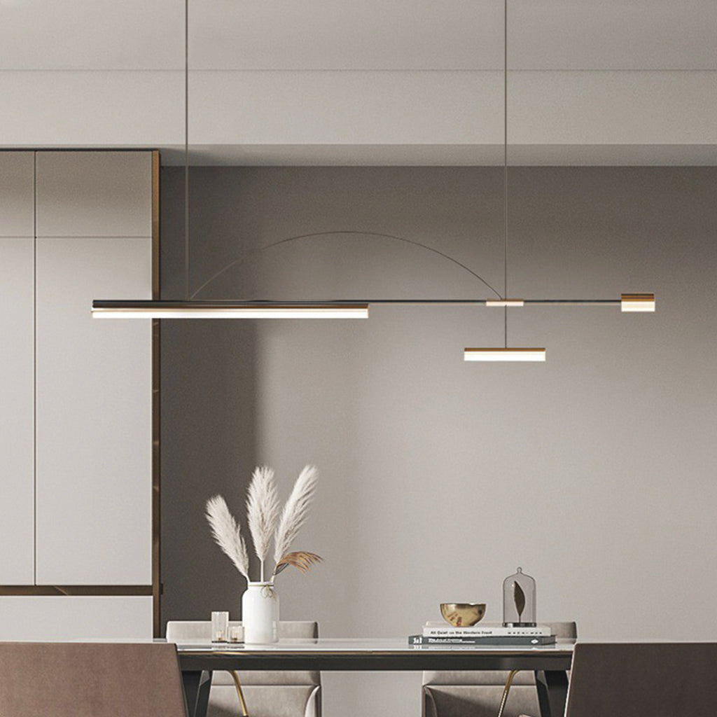Suspension Minimaliste Art Deco Longue Linéaire LED, Noir & Or