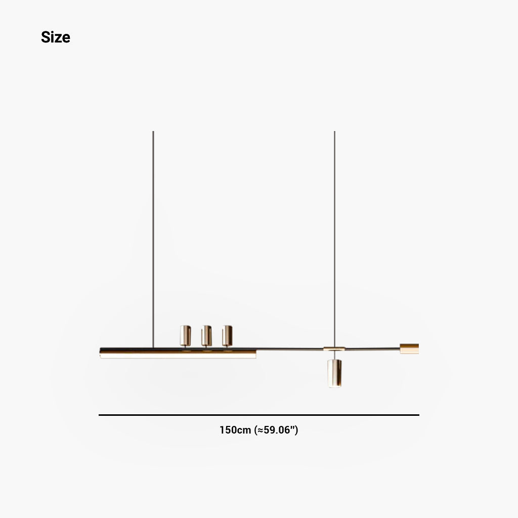 Suspension Minimaliste Art Deco Longue Linéaire LED, Noir & Or