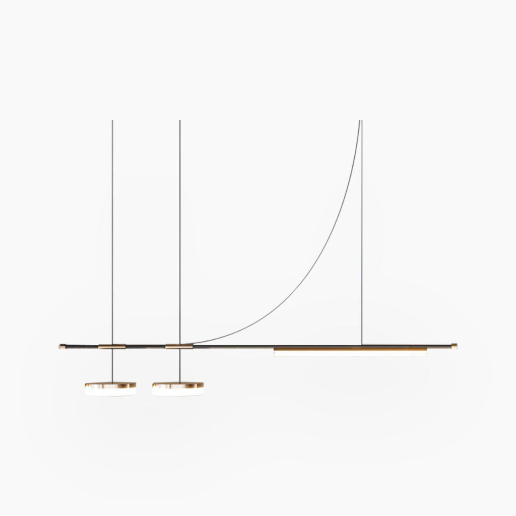 Suspension Minimaliste Art Deco Longue Linéaire LED, Noir & Or