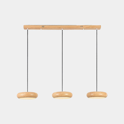 Suspension Minimaliste Disque LED Dimmable, Finition Bois