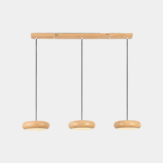 Suspension Minimaliste Disque LED Dimmable, Finition Bois