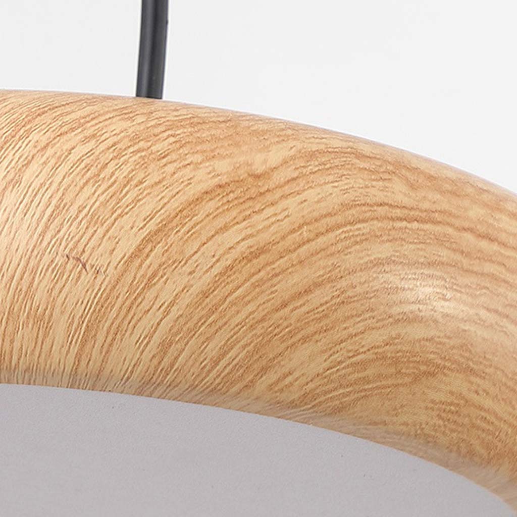 Suspension Minimaliste Disque LED Dimmable, Finition Bois
