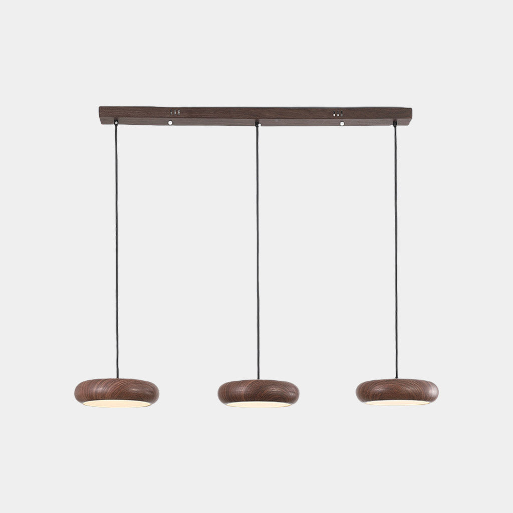 Suspension Minimaliste Disque LED Dimmable, Finition Bois