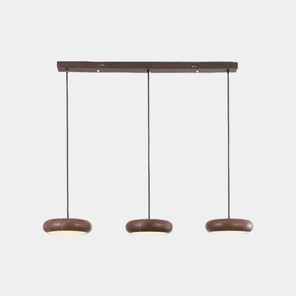 Suspension Minimaliste Disque LED Dimmable, Finition Bois