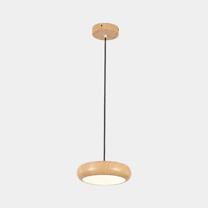 Suspension Minimaliste Disque LED Dimmable, Finition Bois