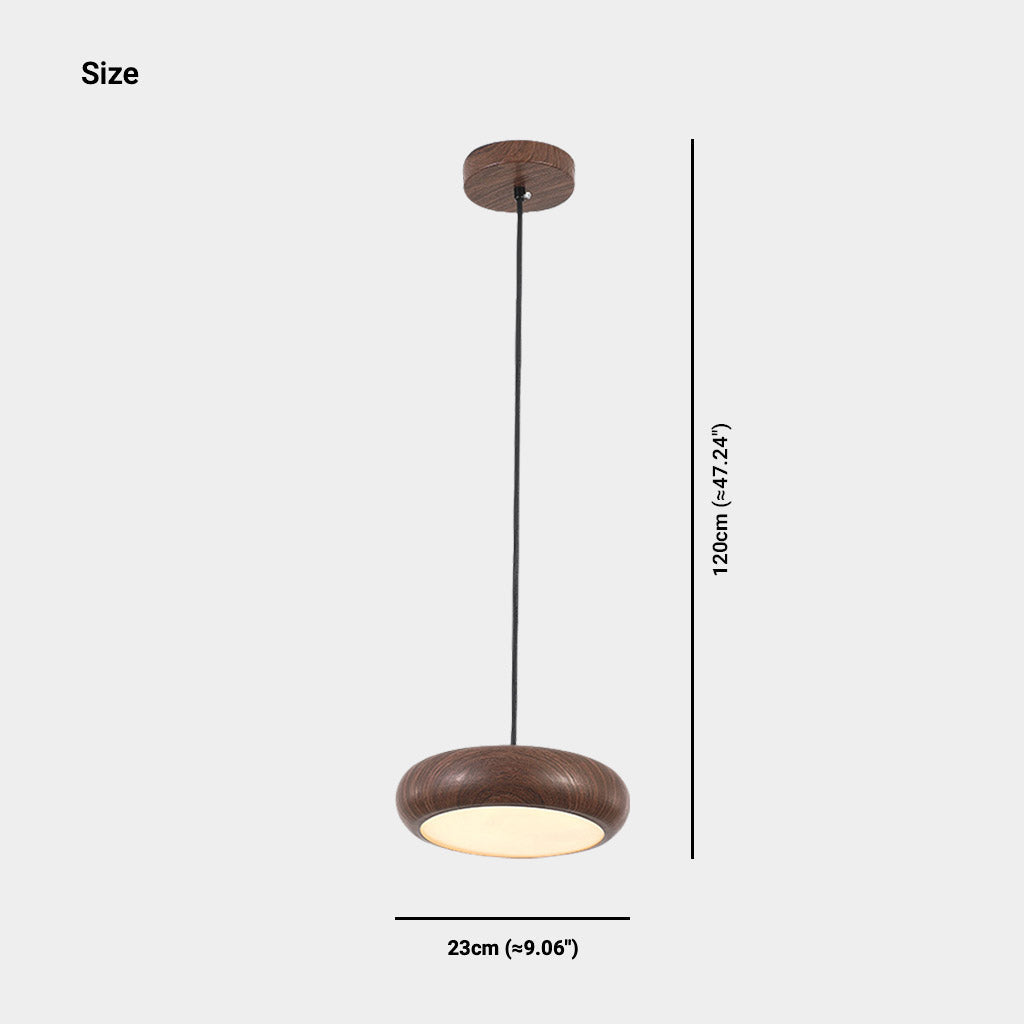 Suspension Minimaliste Disque LED Dimmable, Finition Bois