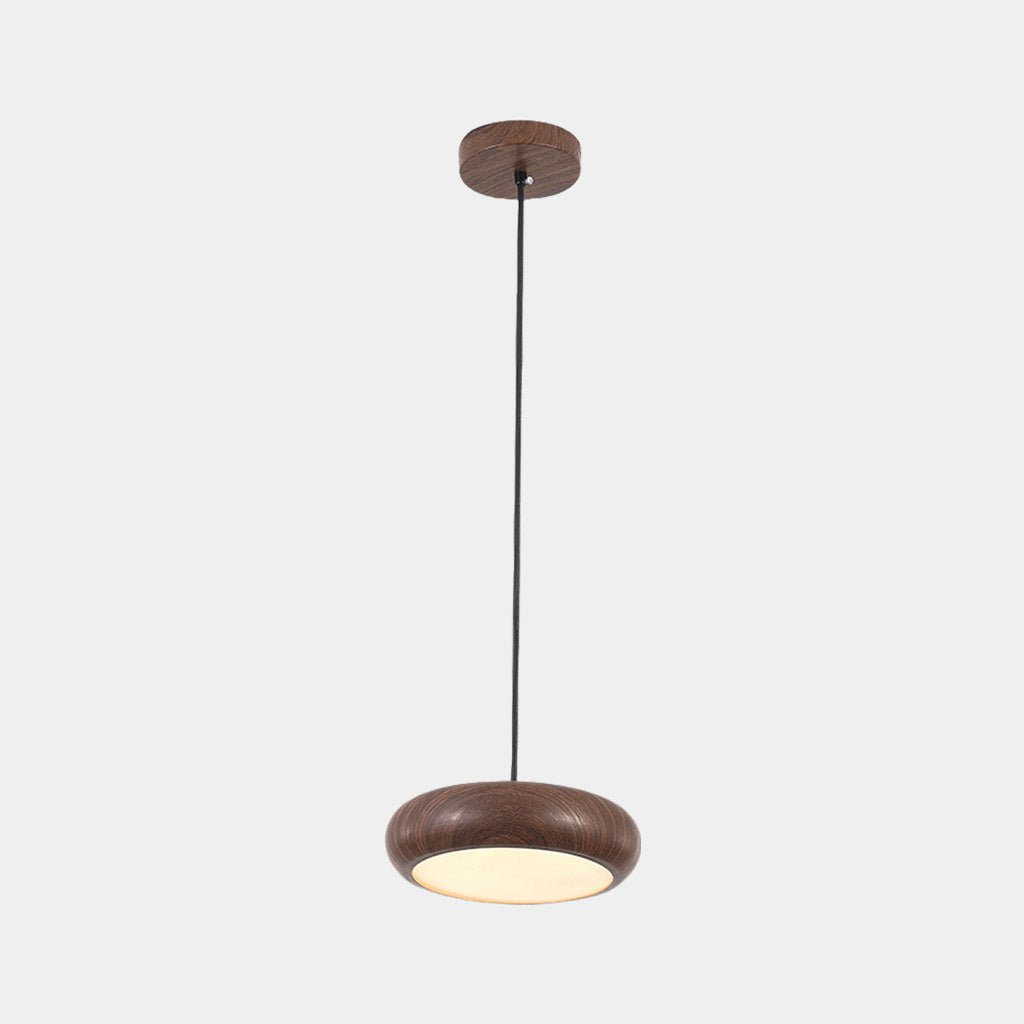 Suspension Minimaliste Disque LED Dimmable, Finition Bois
