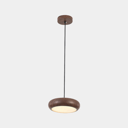 Suspension Minimaliste Disque LED Dimmable, Finition Bois