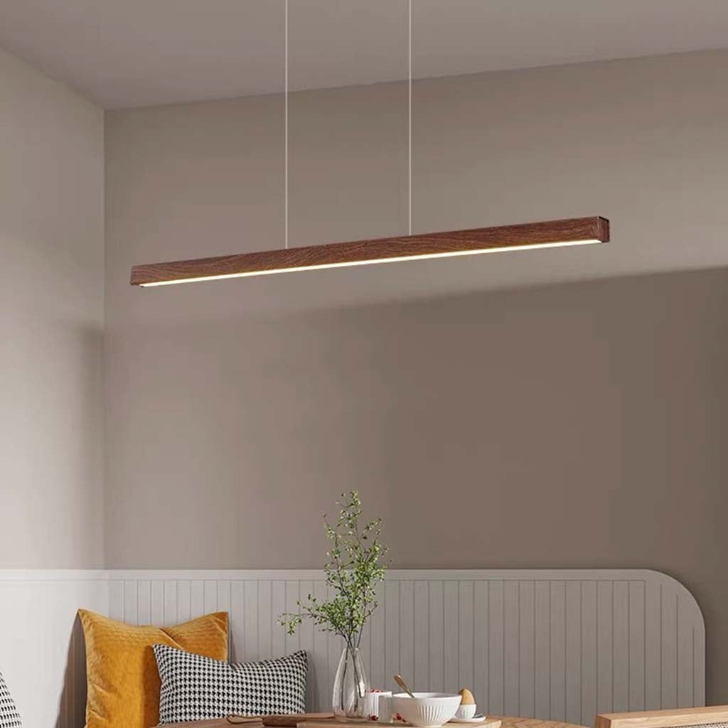Suspension Minimaliste Élégante Linéaire LED, Couleur Noyer