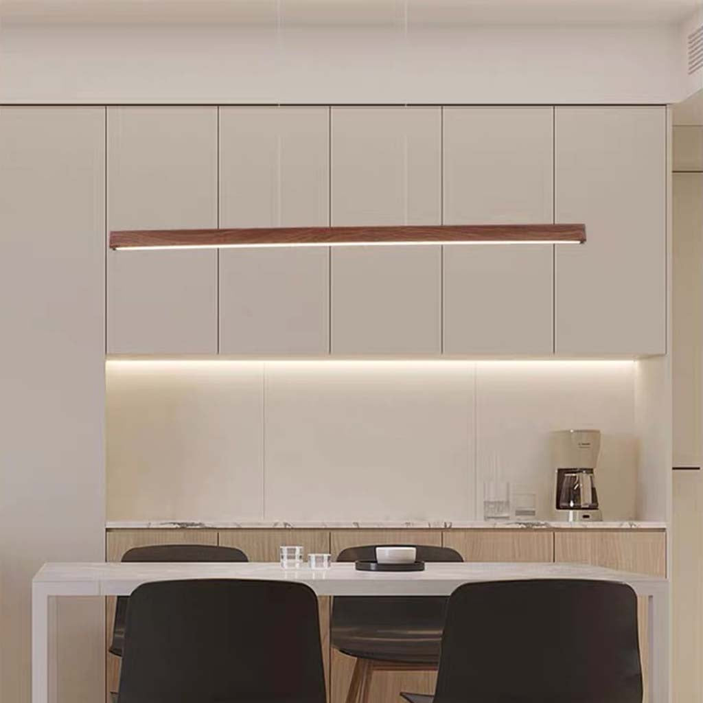 Suspension Minimaliste Élégante Linéaire LED, Couleur Noyer