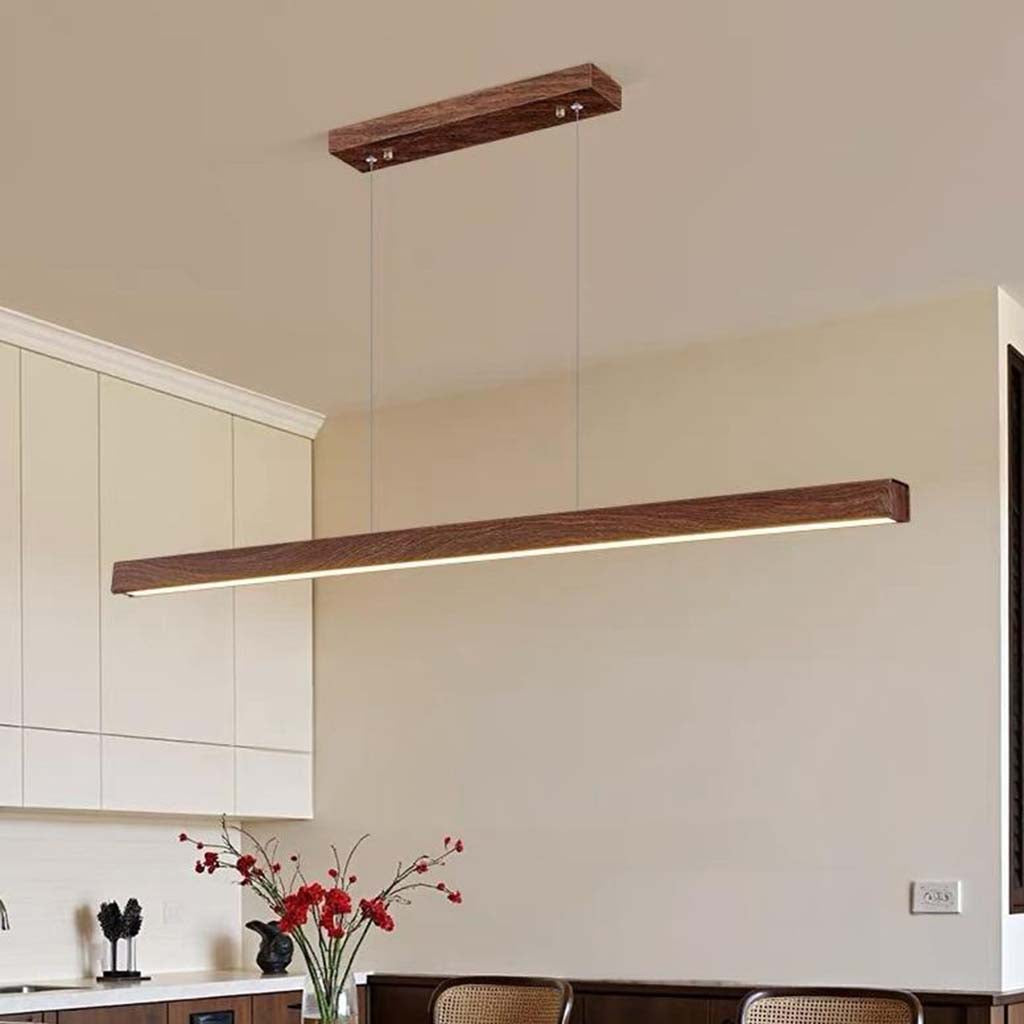 Suspension Minimaliste Élégante Linéaire LED, Couleur Noyer