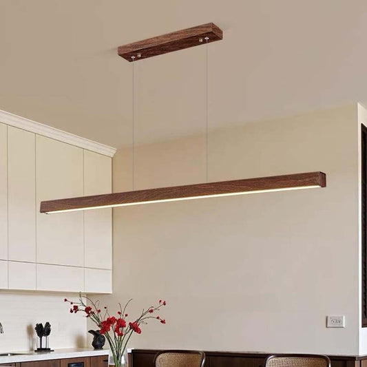 Suspension Minimaliste Élégante Linéaire LED, Couleur Noyer