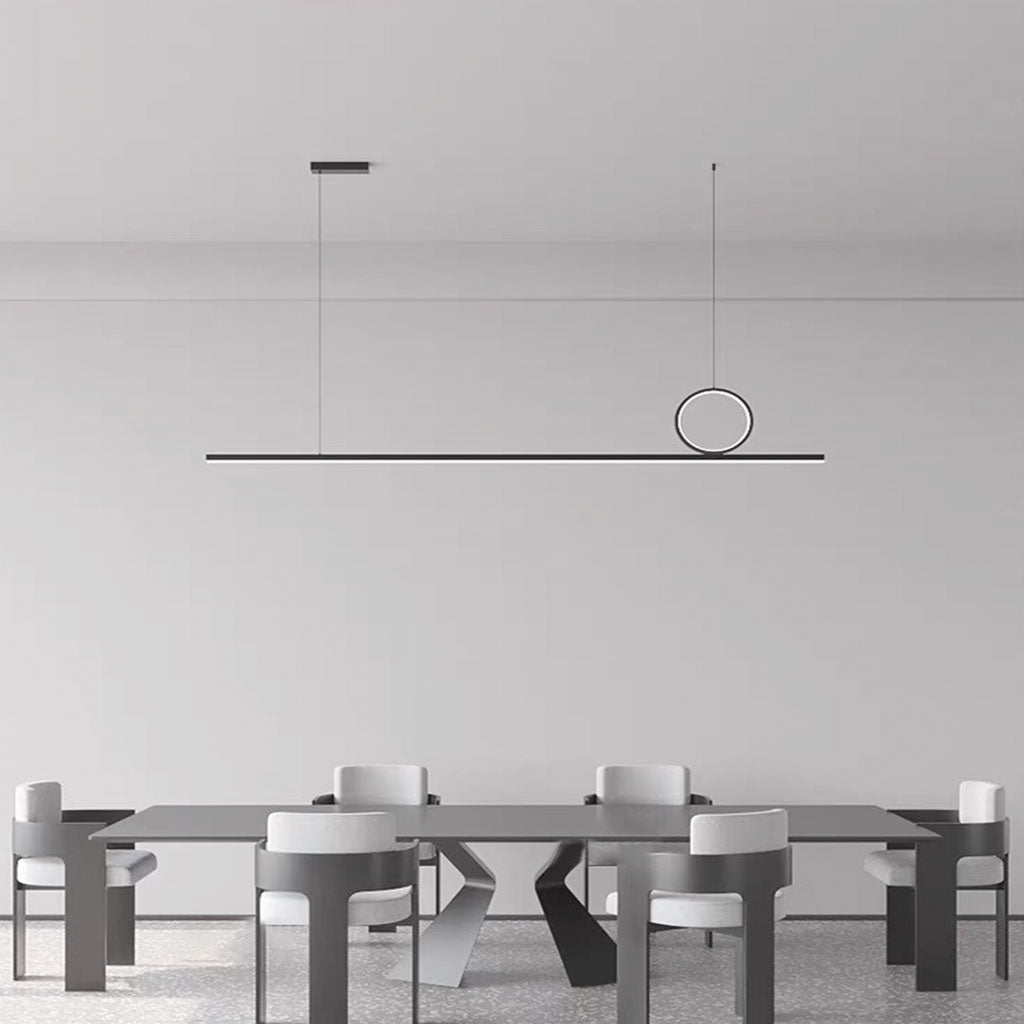 Suspension Minimaliste Géométrique Cuivre Linéaire LED, Noir/Doré