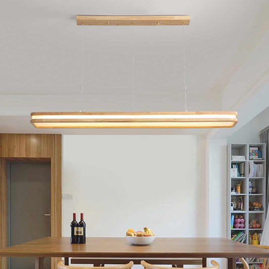 Suspension légère minimaliste en bois rectangulaire LED dimmable