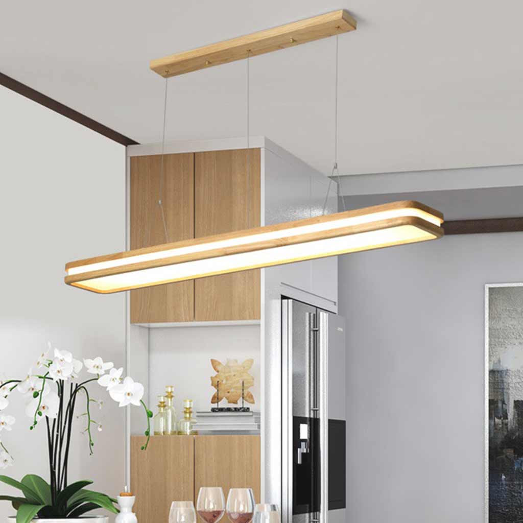 Suspension légère minimaliste en bois rectangulaire LED dimmable