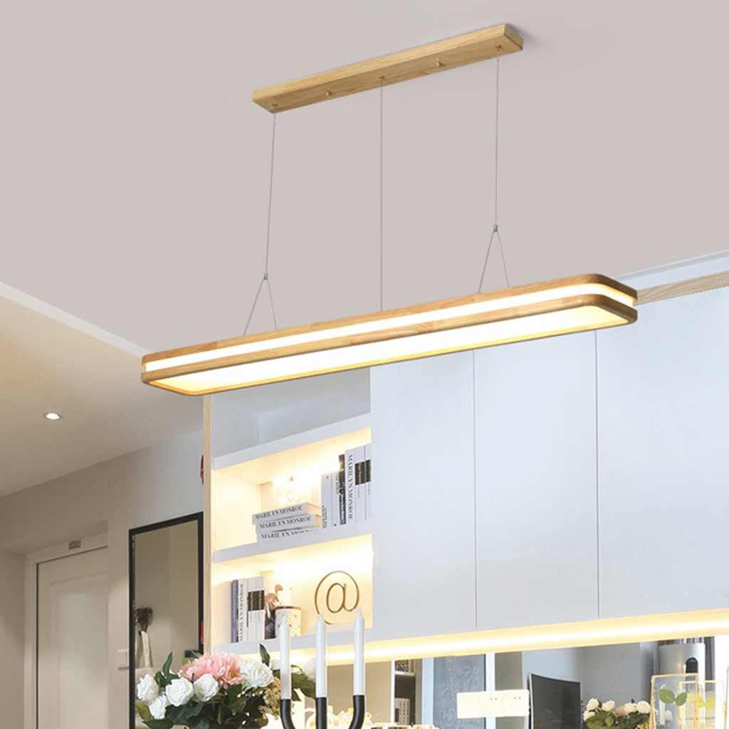 Suspension légère minimaliste en bois rectangulaire LED dimmable