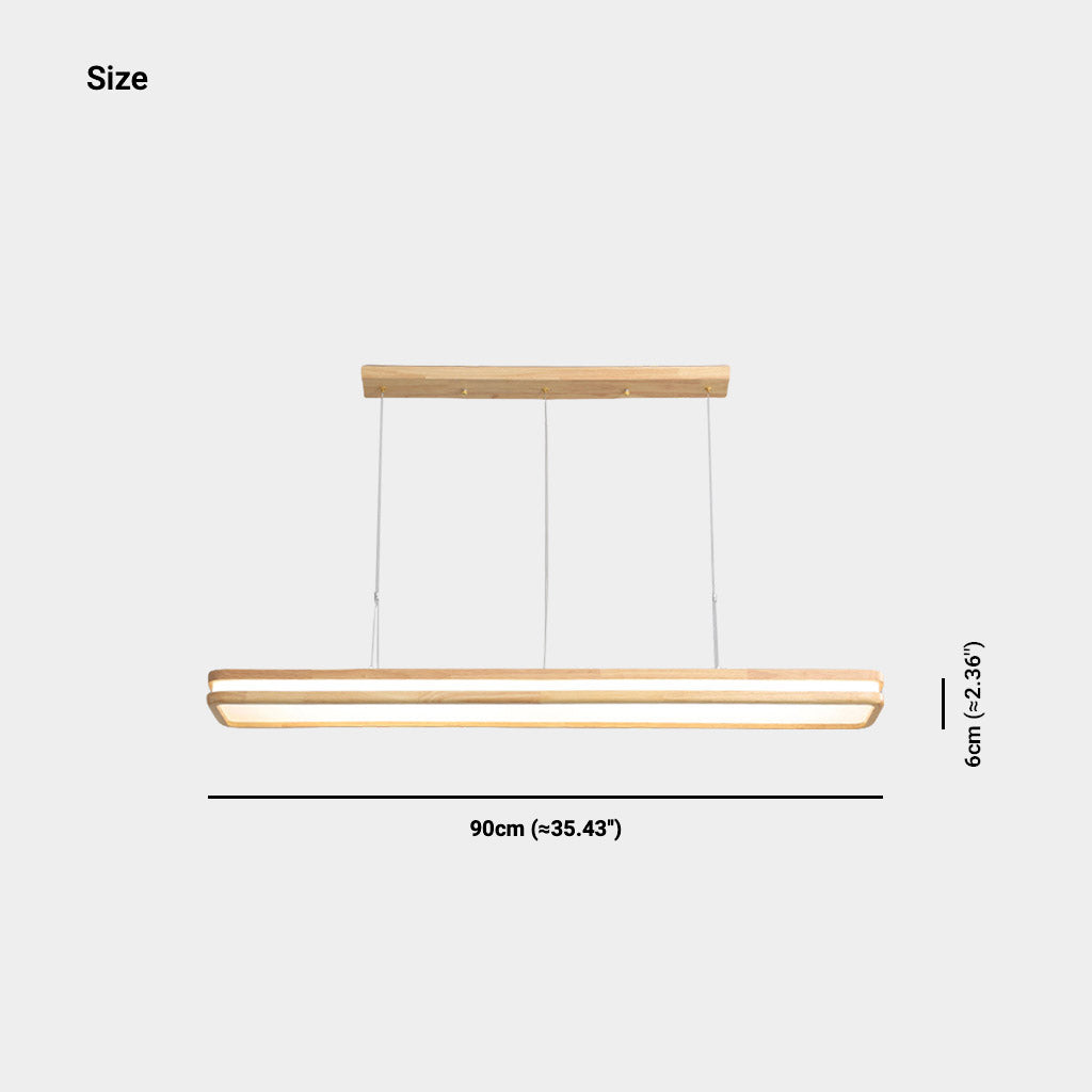 Suspension légère minimaliste en bois rectangulaire LED dimmable