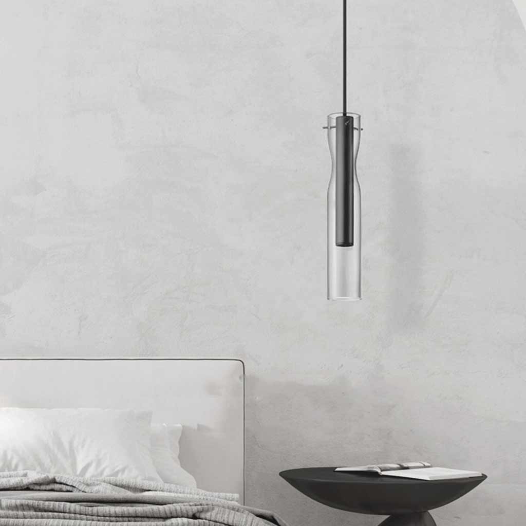 Suspension moderne en laiton avec abat-jour en verre cylindrique LED